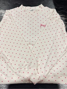 Shop Fancy white mock neck with pink hearts - never worn